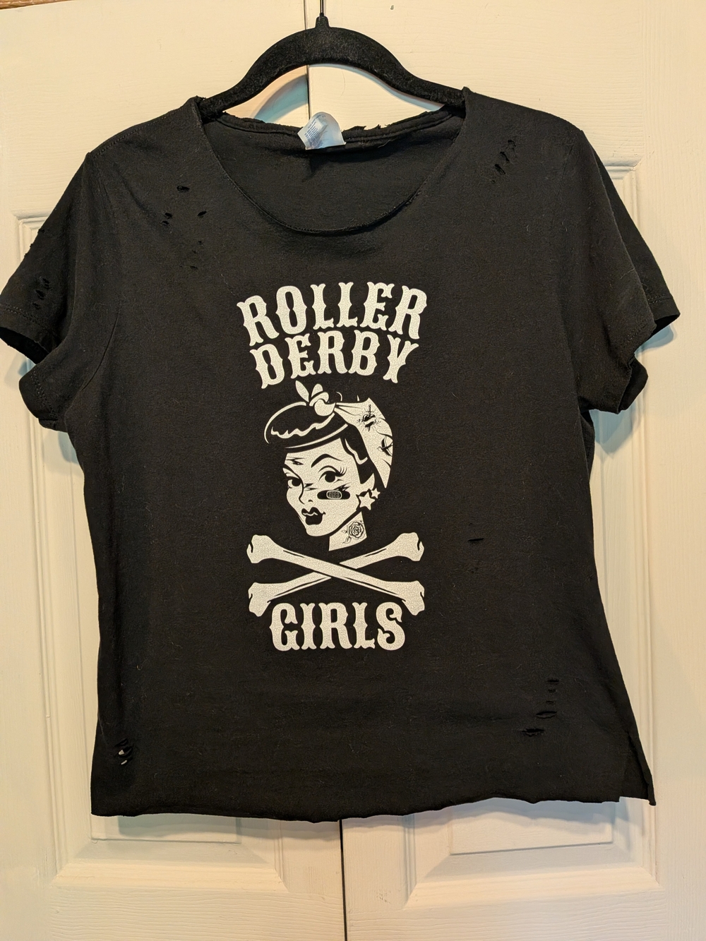Port and Company Black Roller Derby Girls Distressed Graphic  Tee